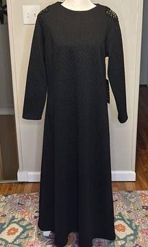 Tuckernuck Black Beaded Harper Quilted Midi 3/4 Sleeves Dress NWT Size Large