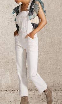 Mother Cream Patch Pocket Denim Overalls