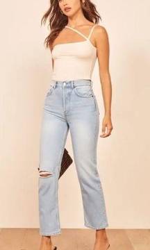 Reformation Cynthia High Rise Straight Cropped Jeans in Tahoe Destroyed Size 26