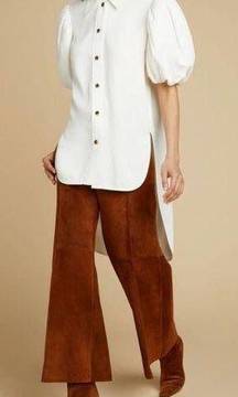 Roberta Cream Hi Low Puff Sleeve Button Up Top Small Minimalist