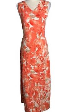 Denim Co Sleeveless Maxi Dress XXS Orange Floral V Neck Waist Tie Stretch