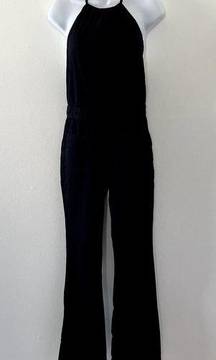 3x1 NYC Jumpsuit Womens Extra Small Black Open Back Halter Patch Pockets