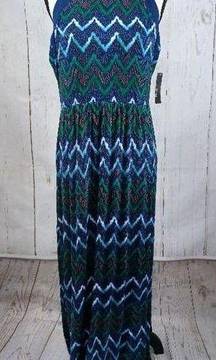 NWT A.n.a a new approach Dress Long Maxi Sleeveless Zig Zag Boho Blue Green