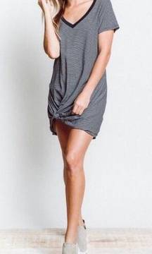 n:Philanthropy V-Neck Short Sleeve Striped Knot Distressed T-Shirt Mini Dress XS