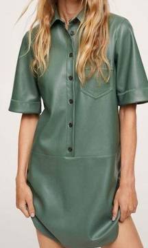 MNG Mango Green Faux Leather Shirt Dress Size 4