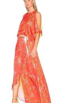 ALEXIS Red Cold Shoulder Angia Floral Crepe Maxi Dress Sz S