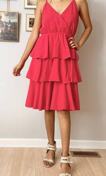 red ruffle spaghetti strap midi dress