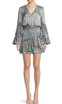 Alexis Leannie Ruffle Long-Sleeve Mini Dress Charmeuse Diamond | M