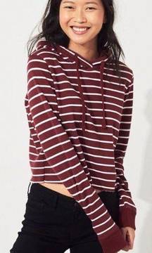 Striped Hooded Crop Top in Burgundy size S