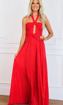 Misha Cutout Pleated Maxi Dress: Red