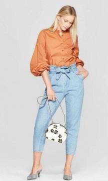 Who What Wear paper bag high waisted crop length jeans