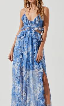 The Label Palace Floral Cutout Ruffle Maxi Dress