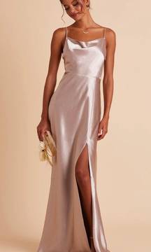 Lisa Long Bridesmaid Dress In Satin Taupe