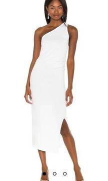 LNA RIBBED RUCHED BODYCON MIDI DRESS WHITE