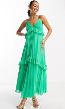 Strappy Pleated Midi Ruffle Dress