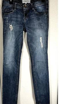 Rewind Jeans Juniors 5 Blue Skinny Low Rise Distressed Stretch Denim Casual