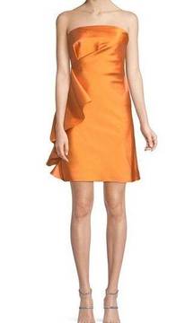 Sachin & Babi Strapless Side-Ruffle Mini Orange Silk Satin Dress