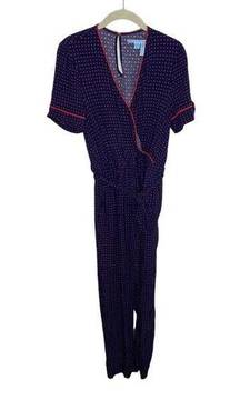 Draper James Self Tie Romper Jumpsuit Medium Navy Blue Red Floral RAW0009