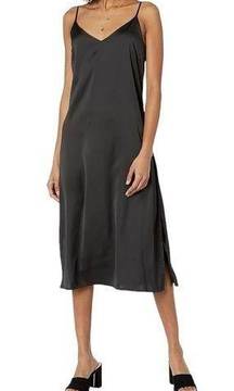 The Drop Ana Silky V Neck Midi Slip Dress S Women Black LBD Stretch