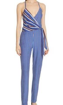 Rag & Bone Felix Striped Silk Jumpsuit Blue NEW Size 10 Sleeveless