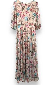 Yumi Kim Full of Love Blush Floral Print 3/4 Sleeve Woodstock Maxi Dress S NEW