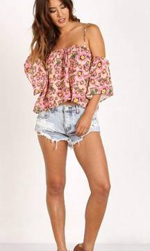 Tori Praver Flores Off Shoulder Top Cactus Flower Naked