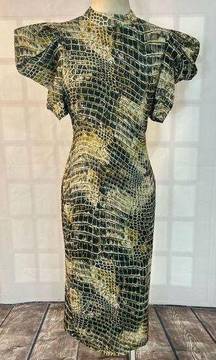 CQbyCQ Yellow Black Dramatic Puff Sleeve Bodycon Midi Dress Size Medium