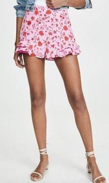 Likely Stevie Printed Flounce Floral High Rise Shorts Pink Red Women's Size 4