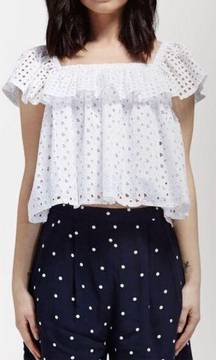 NEW Rebecca Minkoff White Celestine Eyelet Ruffle Top