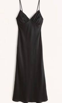 Abercrombie Ruched Satin Slip Midi Dress