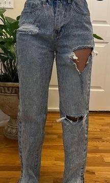 Pretty Little Things Distressed High Rise Split Hem Jean Size 2 See Description