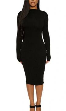 NAKED WARDROBE Bodycon Double Lined Snatching Sexy Designer Black Dress NWT Lg