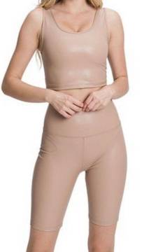 Women’s Tan Sexy Biker Short Set