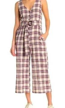 Anthropologie Moon River Plaid Belted Wide Leg Cropped Jumpsuit Size Small NWOT