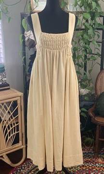 Free People Delphine Pampas Pale Yellow Smocked Bust Midi Dress
