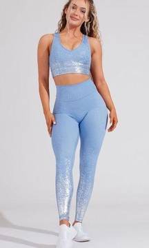 Buffbunny Metallic Dazzle Maraschino Rainwater Silver Blue Bra Legging Set Small