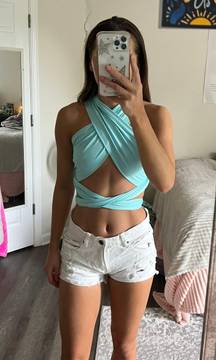 Turquoise Wrap Scarf Top