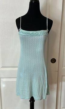 DKNY VTG RETRO Y2K  MINT GREEN POINTELLE MINI CAMI DRESS