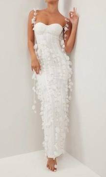 HEIRESS WHITE CORSET PETAL LINEN MAXI DRESS