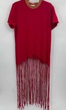 Revolve L'ACADEMIE Los Angeles red ringer tee fringe hem dress size small