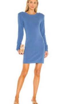 Lagence Womens Sweater Dress Blue Stretch Jewel Neck Long Sleeve Ribbed S New