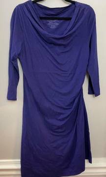 Patagonia Seabreaks Asymmetrical Hem 3/4th Sleeve Ruched‎ Side Blue Dress L