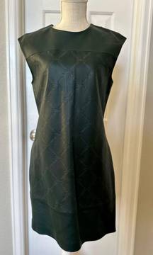 Italy Sleeveless Leather Green Dress with Logos and Side Pockets Sz L