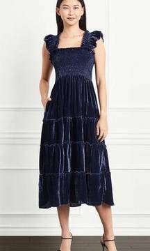 Hill House The Ellie Tiered Midi Nap Dress in Navy Velvet Size XS