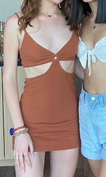 Brown Orange Cut Out Dress