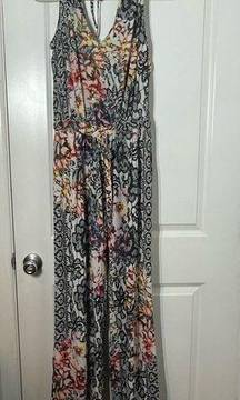 Alberto Makali Black Floral Scrolls Sleeveless Wide Leg Jumpsuit Medium NWT