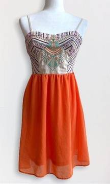 Flying Tomato Boho Embroidered Bustier Corset Top Orange Summer Dress Small