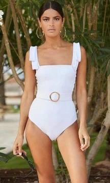 Alexandra Miro AUDREY Belted One Piece Swimsuit in White Medium