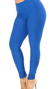 Chrome Active Bubble Ruched Scrunch Butt High Rise Textured Leggings Blue Size S