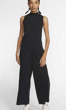 Nike Sportswear Jersey Jumpsuit Crop Wide Leg Mock Neck Embroidered Logo Black S